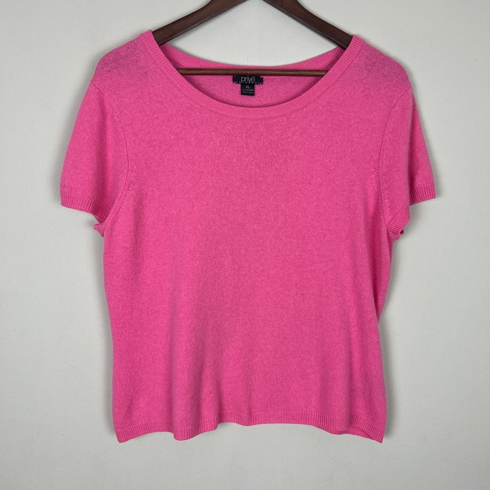 Prive 100% Cashmere Sweater Top Womens XL Pink Pullover Short Sleeve Crew Neckβ